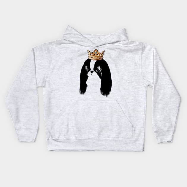 Japanese Chin Dog King Queen Wearing Crown Kids Hoodie by millersye